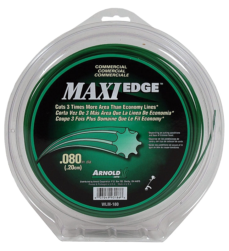 Arnold Maxi Edge Series WLM-180 Trimmer Line, 0.080 in Dia, 280 ft L, Polymer, Green