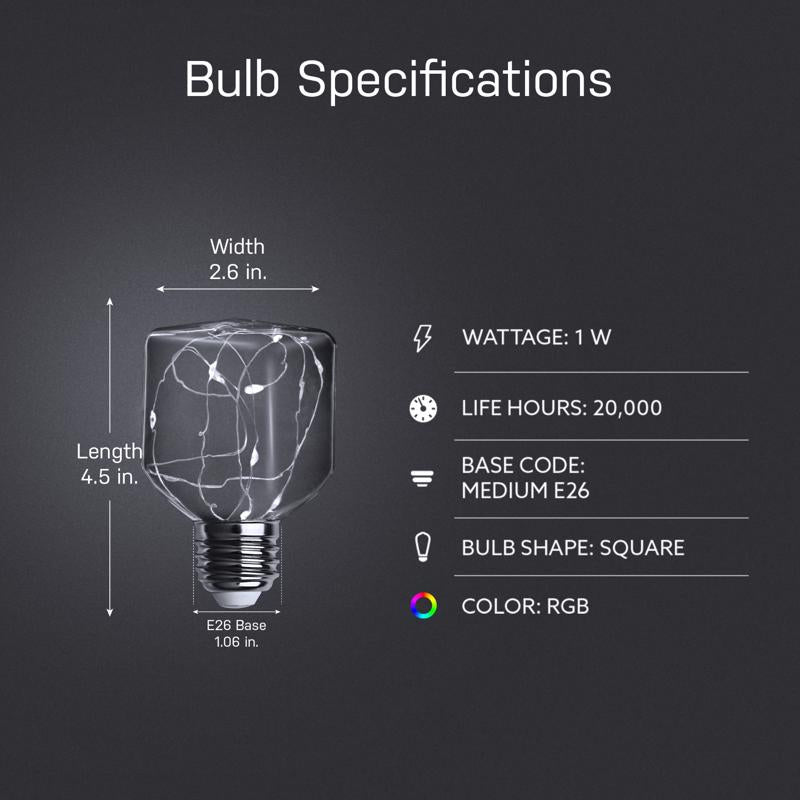 Feit Square E26 (Medium) LED Bulb Multi-Colored 1 Watt Equivalence 1 pk