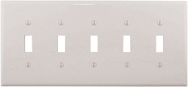 Eaton PJ5W Wallplate, 10-1/2 in L, 4.88 in W, 5-Gang, Polycarbonate, White, High-Gloss