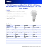 Feit Enhance A19 E26 (Medium) Filament LED Bulb Soft White 40 Watt Equivalence 4 pk