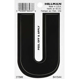 HILLMAN 3 in. Black Vinyl Self-Adhesive Letter U 1 pc, Pack of 6