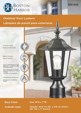 Boston Harbor AL8044-BK Post Lantern, 120 V, 60 W, A19 or CFL Lamp