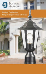 Boston Harbor AL8044-BK Post Lantern, 120 V, 60 W, A19 or CFL Lamp
