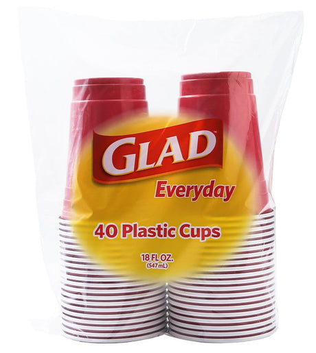 Glad Everyday BBP25519 Disposable Cup, 18 oz, Plastic, Red