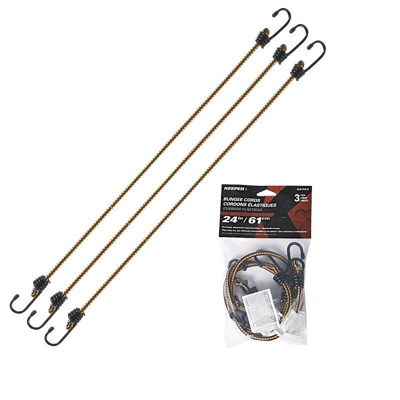 Keeper 06303 Bungee Cord, 24 in L, Rubber, Multi-Color, Hook End, Pack of 6