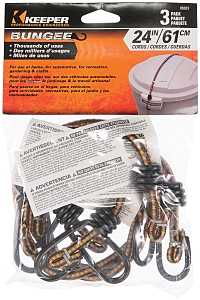 Keeper 06303 Bungee Cord, Steel End, 24 in L, Rubber, Hook End, 3/PK, Pack of 6