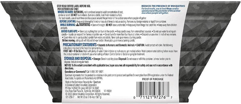 Cutter HG-97395 Candle, White, Citronella, Mint, 24 hr Burn Time, 20 oz