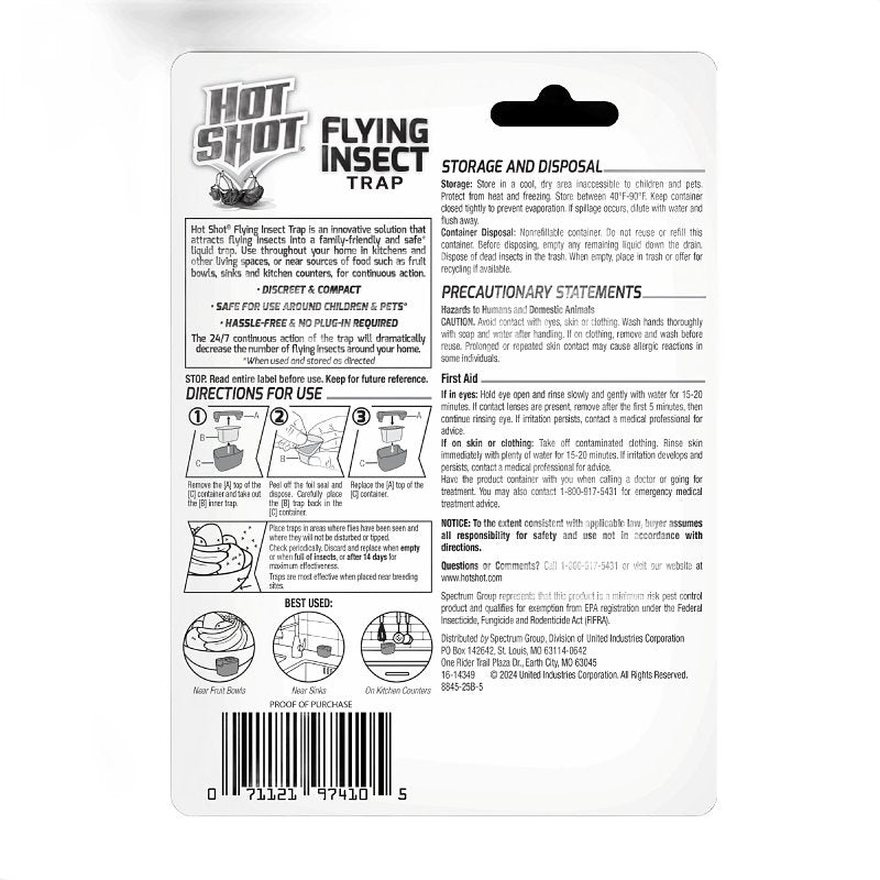 Hot Shot HG-97410 Flying Insect Trap, Liquid, Home, Pack of 6