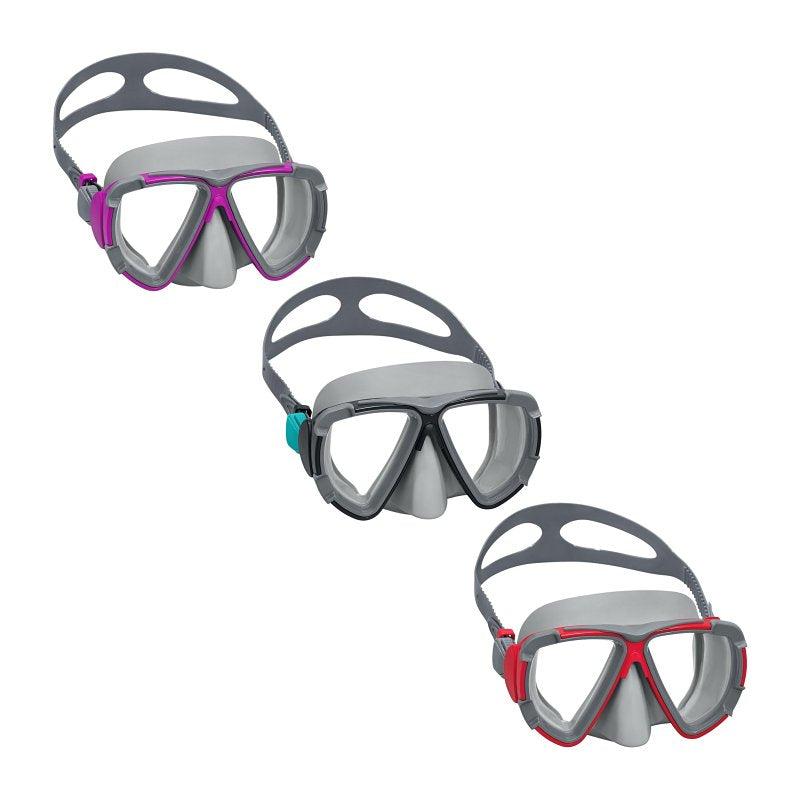 Bestway Hydro-Swim 22052 Diving Mask, 14 years, Polycarbonate Lens, Strap, Black/Blue/Red