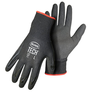 Boss Tactile Grip Series B31252-M Regular Weight Coated Gloves, M, 7-1/8 to 8 in L, Knit Cuff, Nitrile Coating, Black