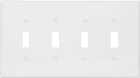 Eaton PJ4W Wallplate, 4-7/8 in L, 8.56 in W, 4-Gang, Polycarbonate, White, High-Gloss