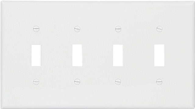 Eaton PJ4W Wallplate, 4-7/8 in L, 8.56 in W, 4-Gang, Polycarbonate, White, High-Gloss