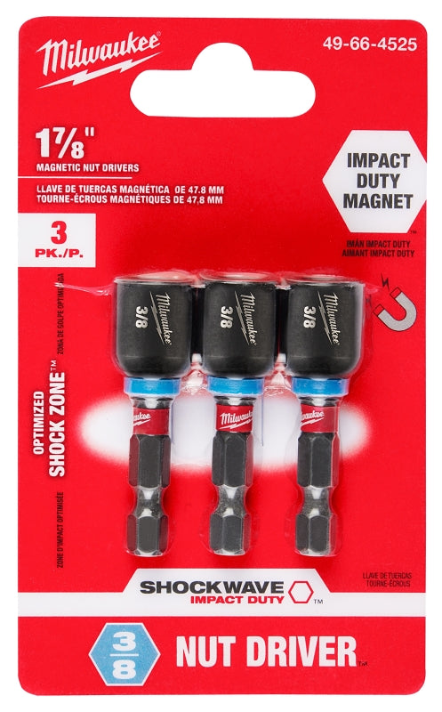Milwaukee SHOCKWAVE 49-66-4525 Impact Nut Driver, 3/8 in Drive, Hex Drive, 1-7/8 in L, 1/4 in L Shank, Hex Shank