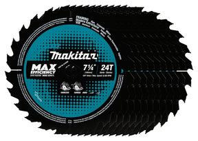 Makita B-61656-10 Circular Saw Blade, 7-1/4 in Dia, 5/8 in Arbor, 24-Teeth, 8300 rpm, Carbide Cutting Edge, 10/PK