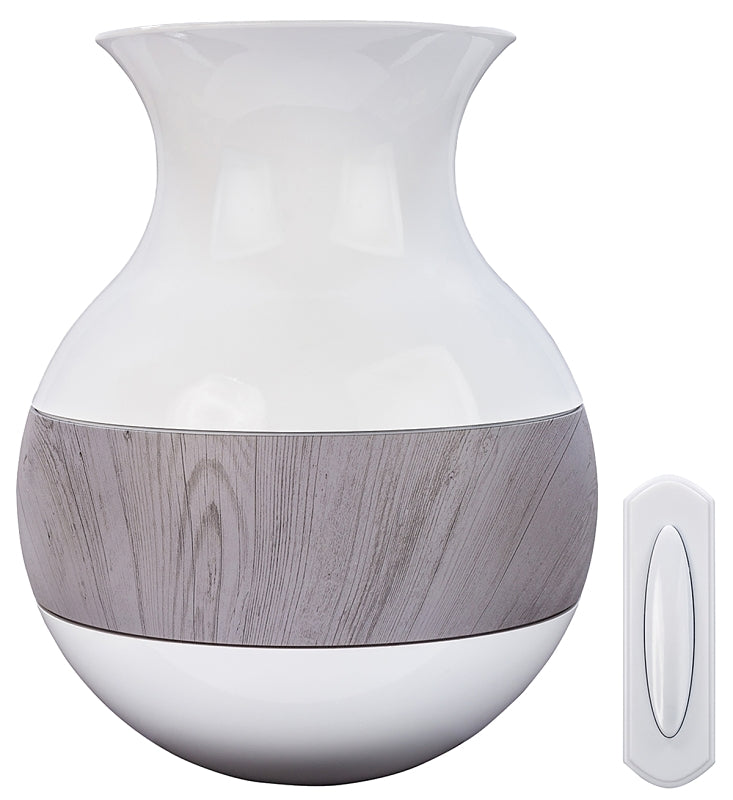 Heath Zenith SL-7954-03 Doorbell Kit, Wireless, Vase, 85 dB, Weathered Wood Accent/White