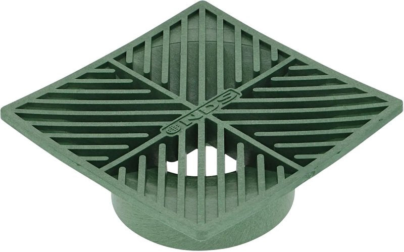 NDS 05 Drain Grate, 6 in Dia, 5.88 in L, 5.88 in W, Square, 1/4 in Grate Opening, HDPE, Green, ADA Compliant