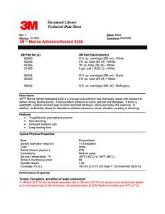 3M 6500 Marine Adhesive Sealant, White, 5 days Curing, 40 to 100 deg F, 10 oz Cartridge