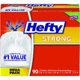 Hefty Strong 13 gal No Scent Kitchen Trash Bags Drawstring 90 pk, Pack of 3