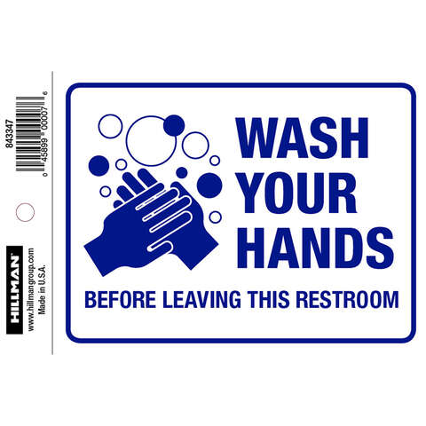 HILLMAN English White Restroom Decal 4 in. H X 6 in. W, Pack of 6