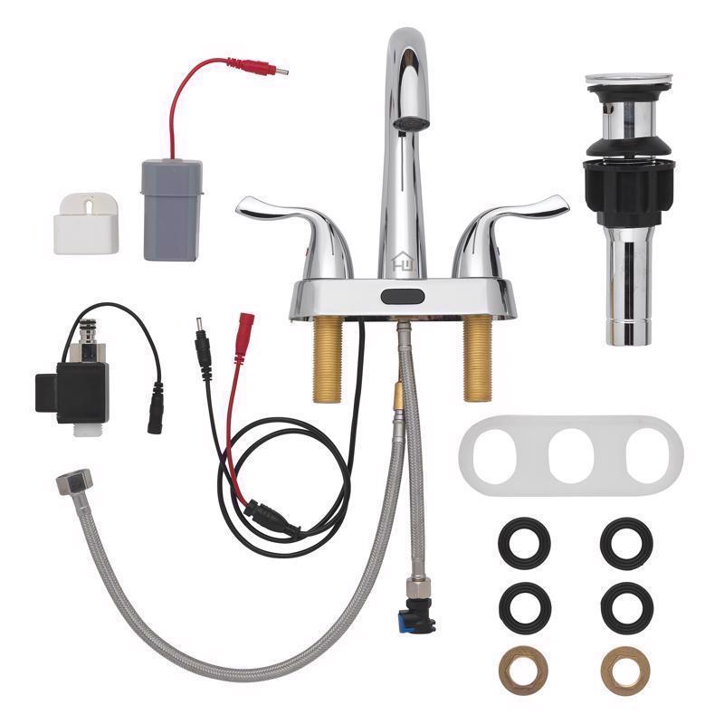 Homewerks Chrome Motion Sensing Modern Centerset Bathroom Sink Faucet 4 in.