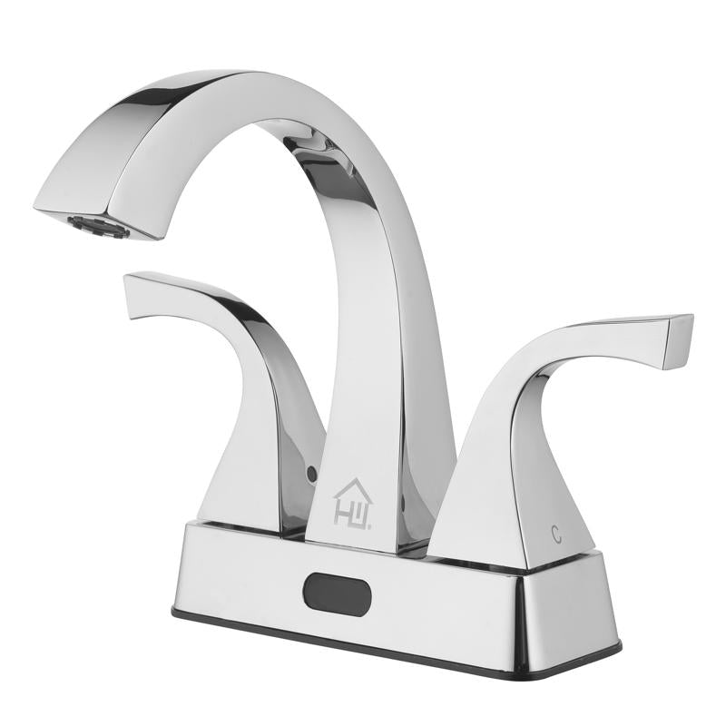 Homewerks Chrome Motion Sensing Modern Centerset Bathroom Sink Faucet 4 in.