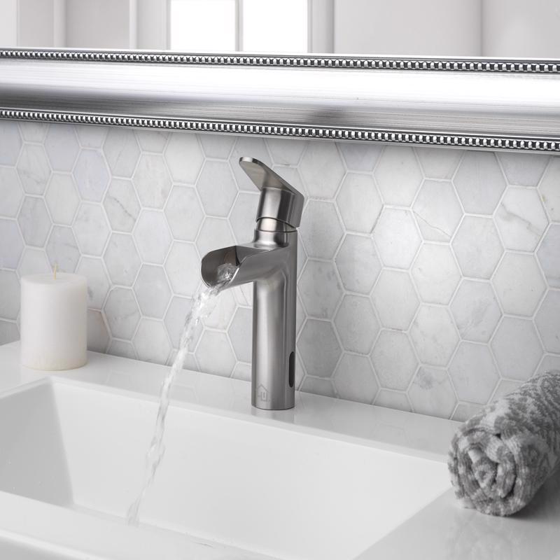 Homewerks Waterfall Brushed Nickel Motion Sensing Modern Single-Handle Bathroom Sink Faucet 2 in.