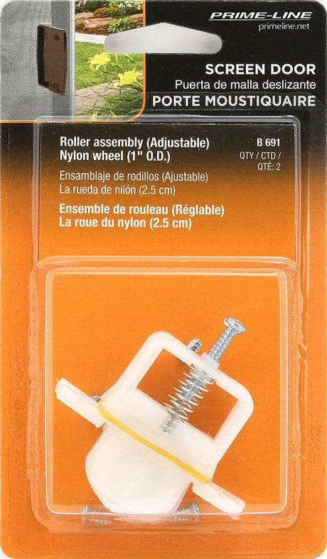 Prime-Line B 691 Adjustable Roller Assembly, 1 in Dia Roller, 1/4 in W Roller, Polyethylene Roller, Concave Roller