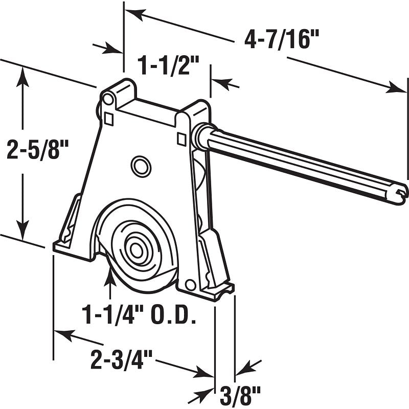 Prime-Line B 715 Adjustable Roller Assembly, 1-1/4 in Dia Roller, 5/16 in W Roller, Polyethylene Roller, Concave Roller