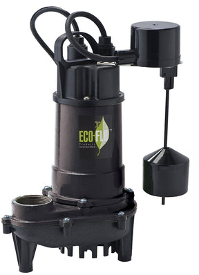 Eco-Flo ECD50V Cast Iron Sump Pump, 8 A, 115 V, 1/2 hp, 1-1/2 in Outlet, 4400 gph, Thermoplastic Impeller