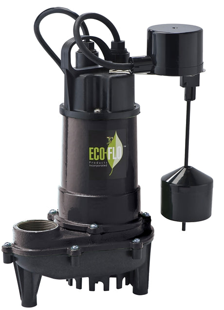 Eco-Flo ECD50V Cast Iron Sump Pump, 8 A, 115 V, 1/2 hp, 1-1/2 in Outlet, 4400 gph, Thermoplastic Impeller