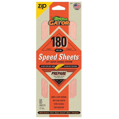 Gator 7476 Hook and Loop Sandpaper, 9 in L, 3-2/3 in W, 180 Grit, Aluminum Oxide Abrasive, Latex Paper Backing