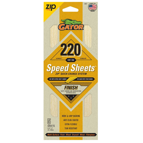 Gator 7477 Hook and Loop Sandpaper, 9 in L, 3-2/3 in W, 220 Grit, Aluminum Oxide Abrasive, Latex Paper Backing