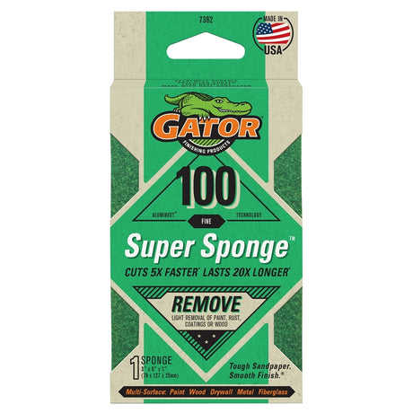 Gator 7362 Sanding Sponge, 5 in L, 3 in W, 100 Grit, Medium, Aluminum Oxide Abrasive