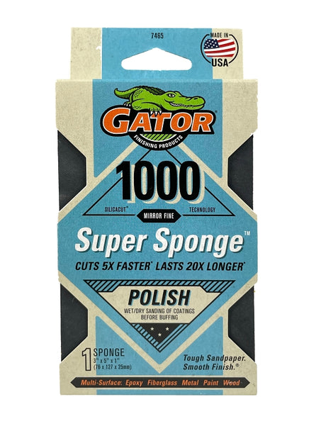 Gator 7465 Sanding Sponge, 5 in L, 3 in W, 1000 Grit, Mirror Fine, Silicone Carbide Abrasive