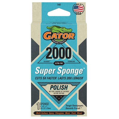 Gator 7467 Sanding Sponge, 5 in L, 3 in W, 2000 Grit, Ultra Fine, Silicone Carbide Abrasive