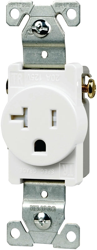 Eaton Wiring Devices TR1877W-BXSP Single Receptacle, Flush Mounting, 2-Pole, 125 V, 20 A, Side Wiring, White