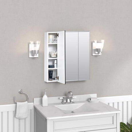 Zenith M24 Medicine Cabinet, 24 in OAW, 4-1/2 in OAD, 26-1/4 in OAH, Wood, White, 3-Shelf