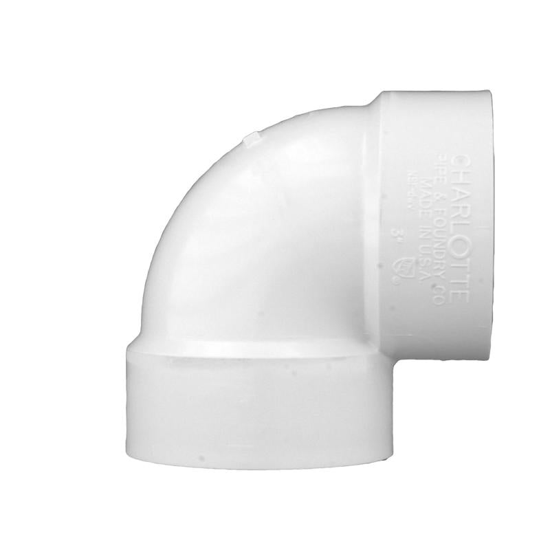Charlotte Pipe Schedule 40 3 in. Hub X 3 in. D Hub PVC Elbow 1 pk
