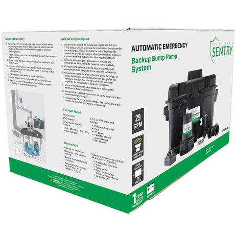 Basement Sentry 1200 gph Thermoplastic Vertical Float Switch Battery Submersible Backup Sump Pump