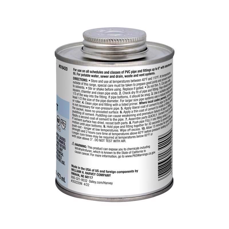 Oatey Harvey Blue Cement For PVC 32 oz