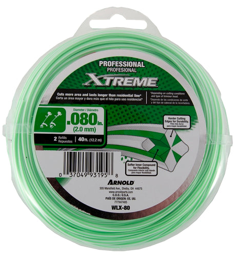 Arnold Xtreme Professional Series WLX-80 Trimmer Line, 0.08 in Dia, 40 ft L, Monofilament