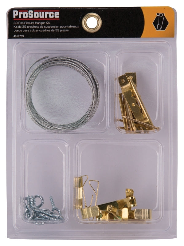 ProSource PH-82109-PS Picture Hanger Kit, Steel, Brass, Brass, 39-Piece