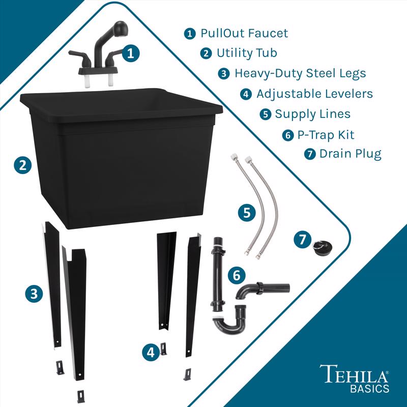 Tehila 22.875 in. W X 24.75 in. D Freestanding Thermoplastic Utility Tub Kit