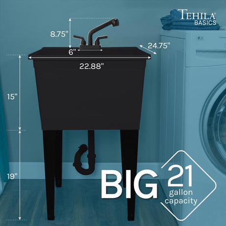 Tehila 22.875 in. W X 24.75 in. D Freestanding Thermoplastic Utility Tub Kit