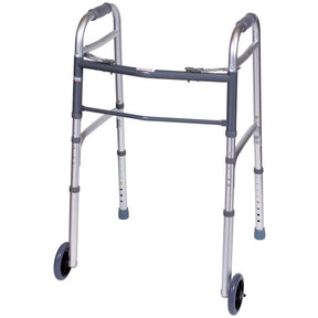Carex Health Brands Gray Folding Walker W/Wheels Aluminum 37 in. H X 18.63 in. L