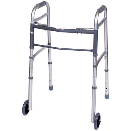 Carex Health Brands Gray Folding Walker W/Wheels Aluminum 37 in. H X 18.63 in. L