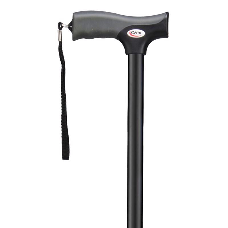 Carex Health Brands Black Soft-Grip Walking Cane w/Strap Aluminum/Plastic 40 in. H X 5.2 in. L