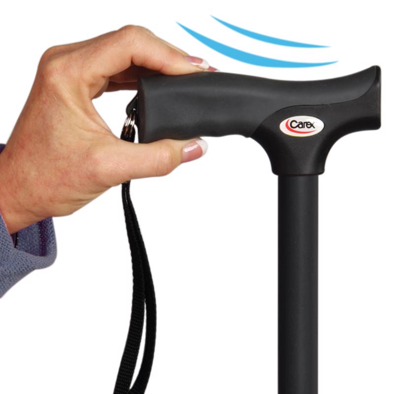 Carex Health Brands Black Soft-Grip Folding Cane w/Strap Aluminum/Plastic 37 in. H X 5.06 in. L