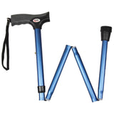Carex Health Brands Blue Soft-Grip Folding Cane w/Strap Aluminum/Plastic 37 in. H X 5.06 in. L