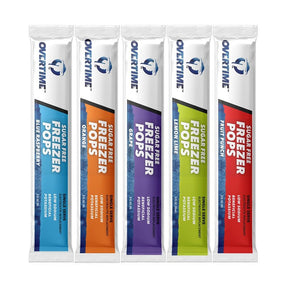 Overtime 50-FREEZERPOPS Freezer Pops Variety Pack, Fruit Punch, Grape, Lemon-Lime, Orange, Raspberry Blue, 3 oz